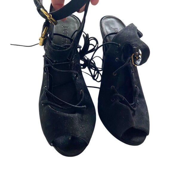 J.Crew Made In Italy Lace Up Heels Black Size 8 Goth Leather Fairy Whimsygoth - Picture 6 of 13